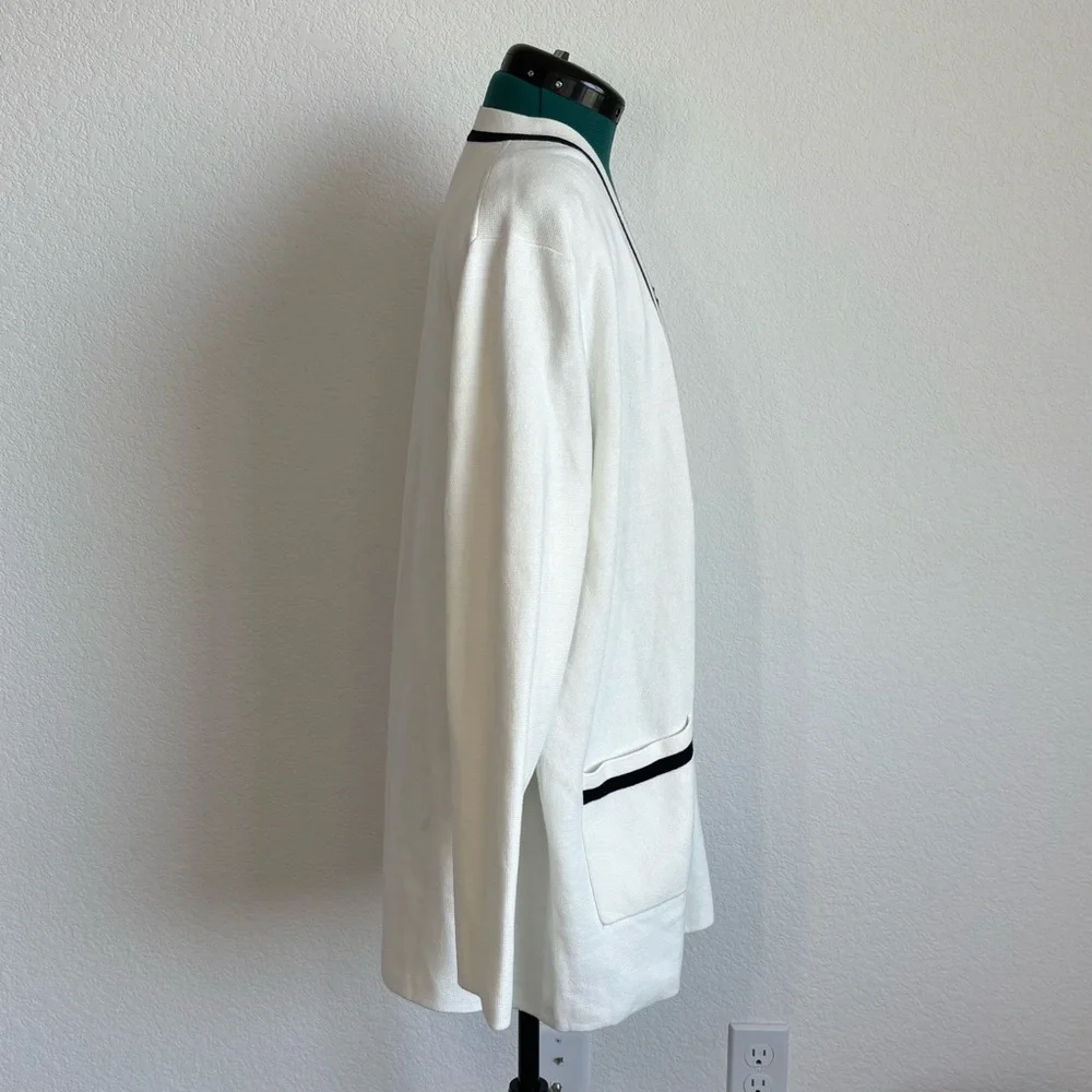 J. Crew Women's White and Black Open Front Cardigan Sweater - Picture 3 of 8